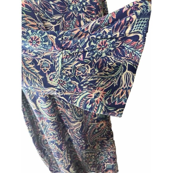 Caribbean Joe Dress L Rayon Paisley Blues Flutter Elbow Sleeves Flowy Boho Chic - Picture 14 of 14